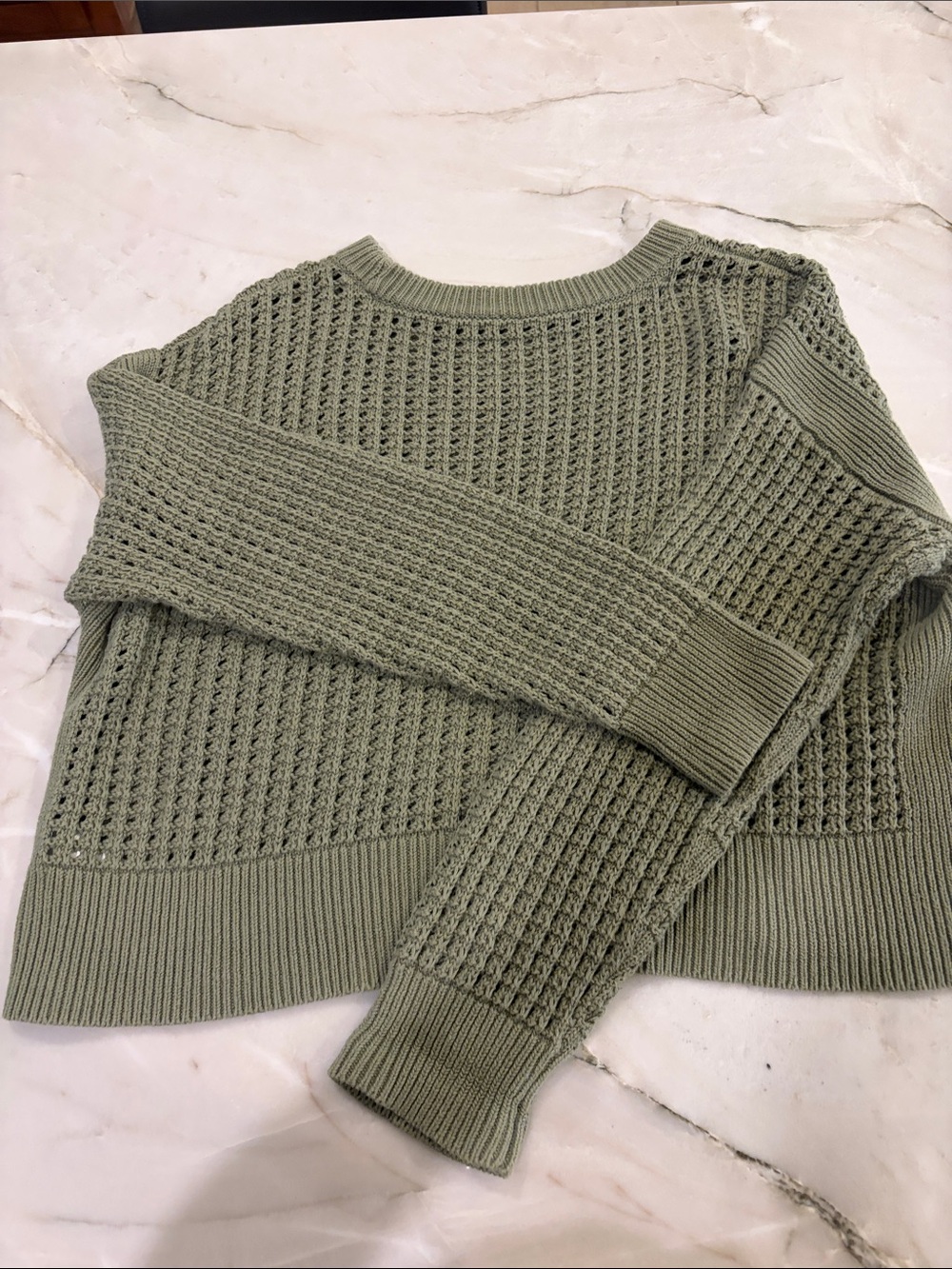 Old Navy Olive Green Open-Knit Crewneck Sweater